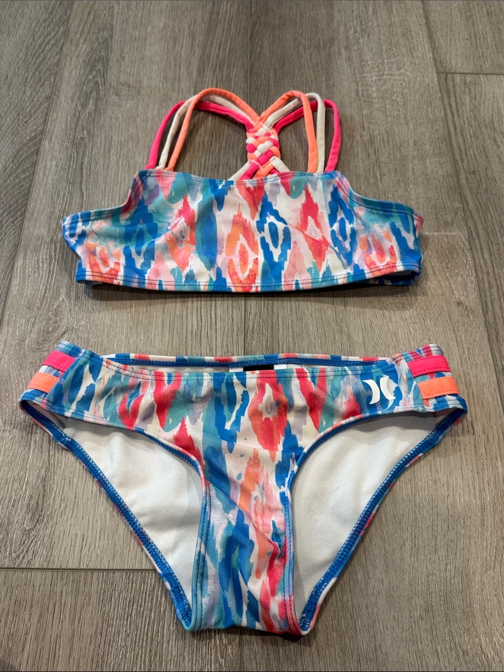 Hurley Girls Multicolor Coral Blue Ikat Two-Piece Bikini